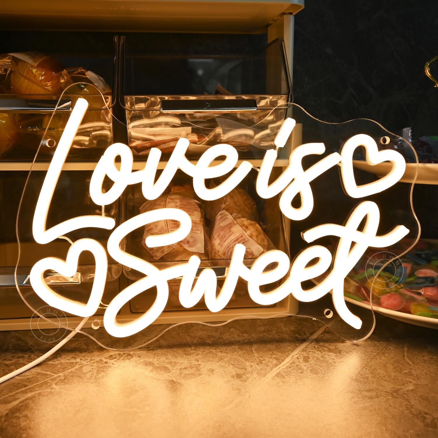 SYLHOME LED-Neon-Lichtschild "Love Is Sweet", für Zuhause, Süßigkeiten, Dessert, Snacks, Bar, Küche, Hochzeit, Geburtstag, Party, Wandschild, Dekoration, Weihnachten, Herzgeschenk, 30 x 19,3 cm, USB