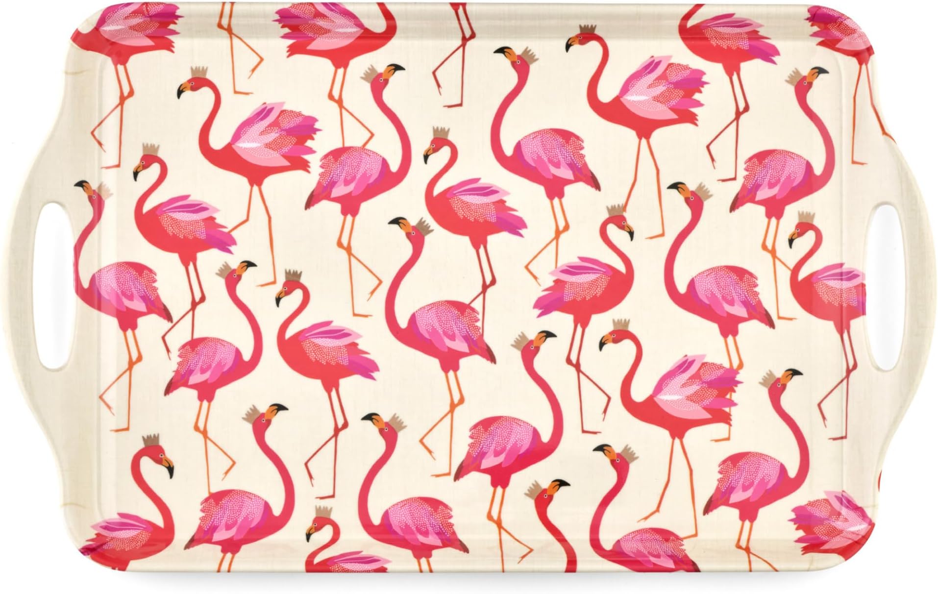 Sara Miller London Flamingo Collection Melamine Tray โ (19.25" x 11.5") Large Rectangular Platter with Handles, Decorative Tropical Bird Print for Serving Meals & Beverages