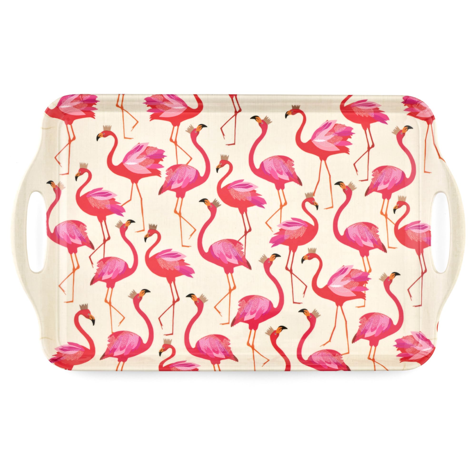 Sara Miller London Flamingo Collection Melamine Tray – (19.25" x 11.5") Large Rectangular Platter with Handles, Decorative Tropical Bird Print for Serving Meals & Beverages