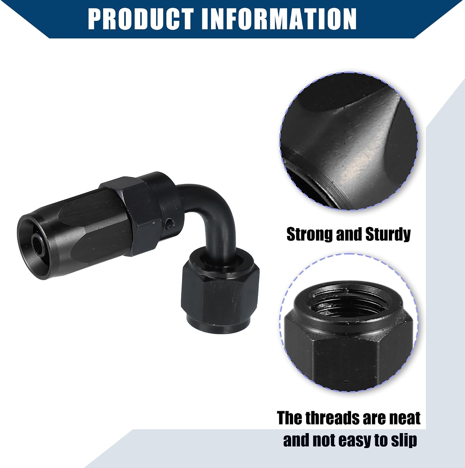 Fuel Line Adapter Fittings/Top 90 Degree Fuel Line Connector for Car/Durable Aluminum Alloy AN4 Female / 2 Pcs Black