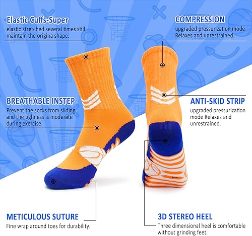Miniatura 4 de GRPSKCOS Calcetines de baloncesto para niños, calcetines atléticos para exteriores, 6 pares de calcetines deportivos de senderismo para niños