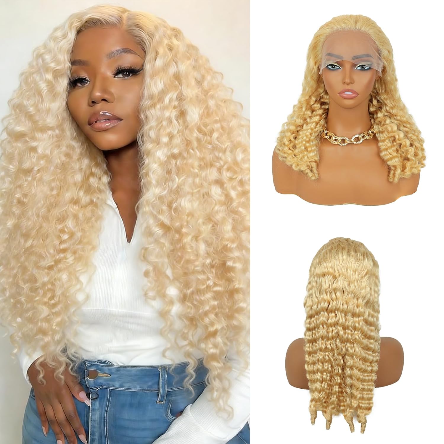 613 Blonde Burmese Curly Wig Human Hair 30 Inch Blonde Burmese Deep Wave 613 13x6 HD Lace Front Wig Human Hair Blonde Wig Human Hair 613 Wig Pre Plucked With Baby Hair 200% Density for Women