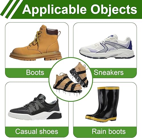 Miniatura 3 de Zapatos aireadores de césped negros con 6 correas ajustables, herramienta aireadora de jardín con pinchos resistentes para aireación de césped, uso