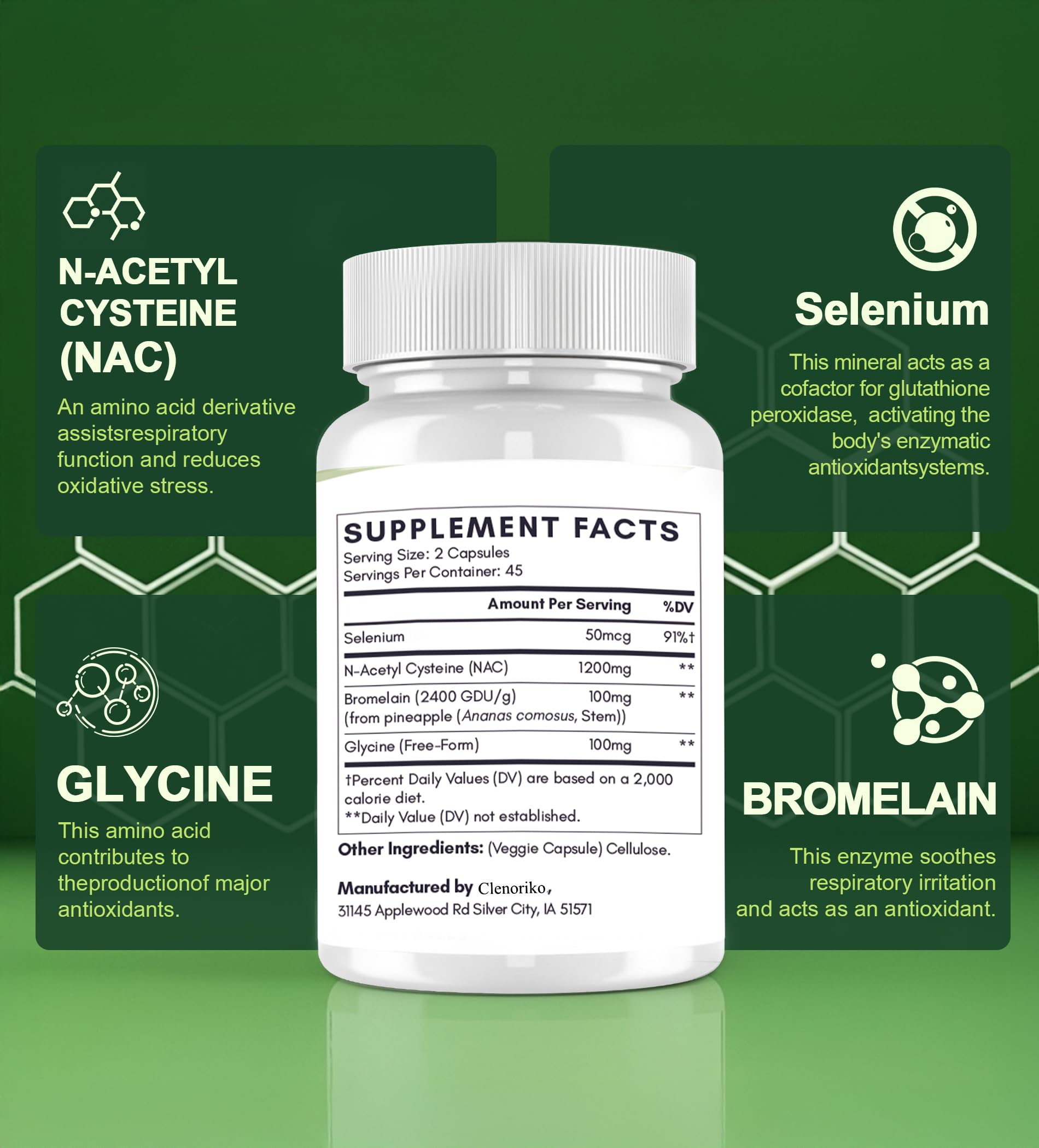 High Dose NAC 1200mg for Respiratory & Immunity*, NAC Supplement N-Acetyl Cysteine, 4-in-1 NAC Supplement with Bromelain, Glycine & Selenium — Amazon image 4