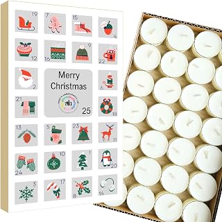Handmade Soy Wax Melts ADVENT CALENDAR 2023 (approx. 245g) with 28 Unscented Soy Wax Tealight Candles, 25 DAYS Countdown to Christmas