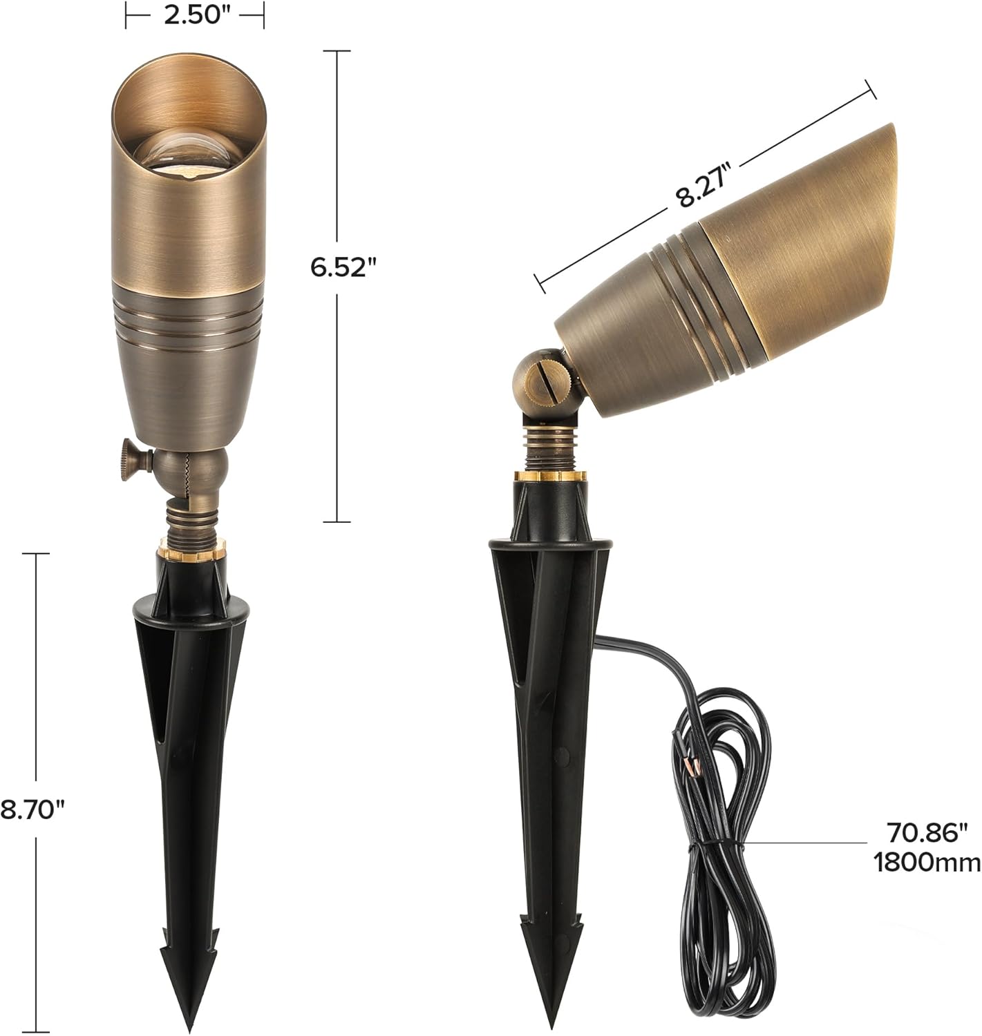 LUTEC Solid Brass Low Voltage Landscape Lighting, 12V Heavy Duty Waterproof Landscape Spotlights Bronze, Wired Uplights Outdoor Fixtureswith ABS Spike, Garden Yard Pathway Tree Without Bulb, 6 Pack - Image 8