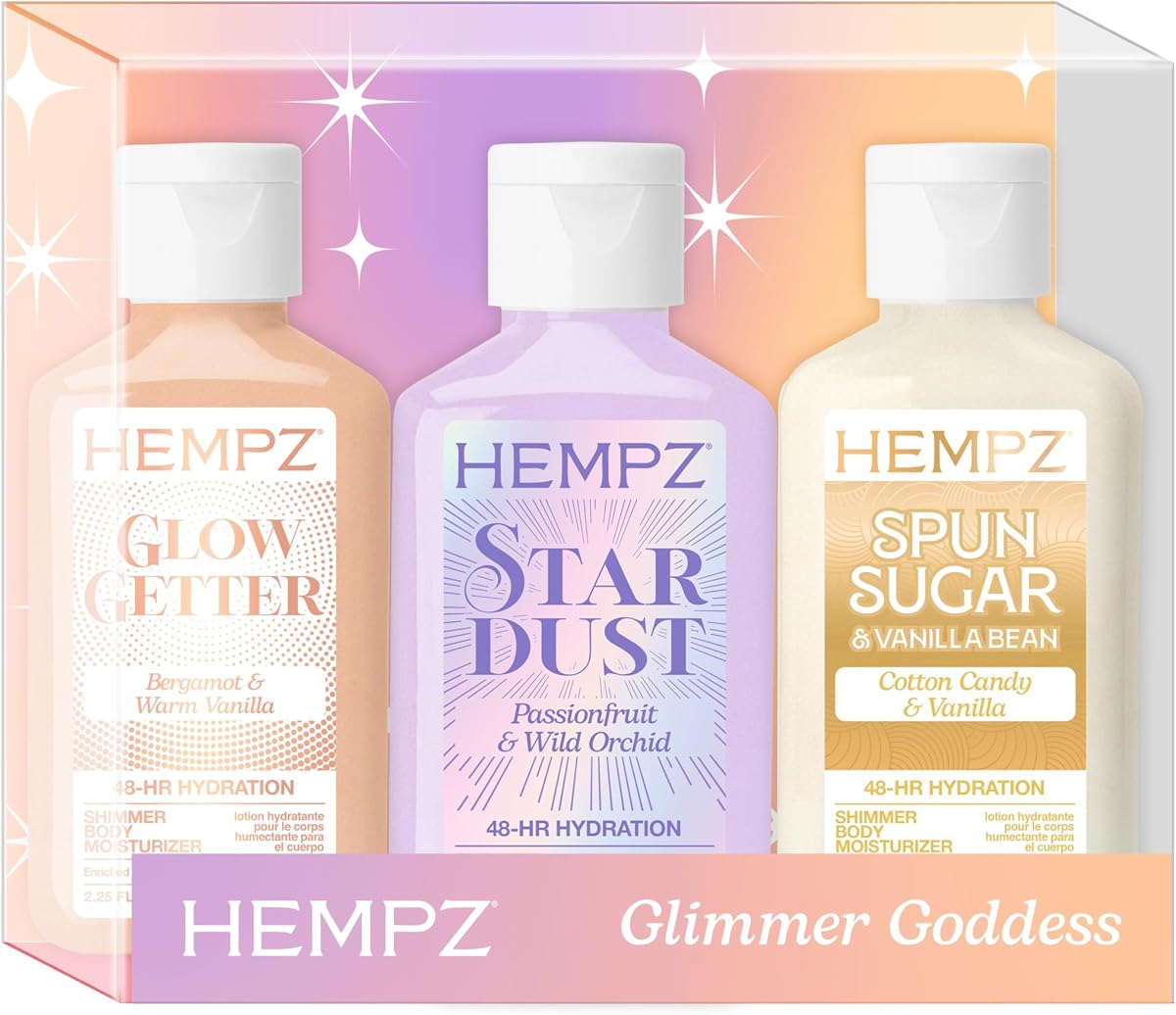 Hempz Mini Shimmer Lotion Set, Gold, TSA Approved, Rose, 3 pack, 2.25 oz | Botanical formula helps care for skin with everyday use