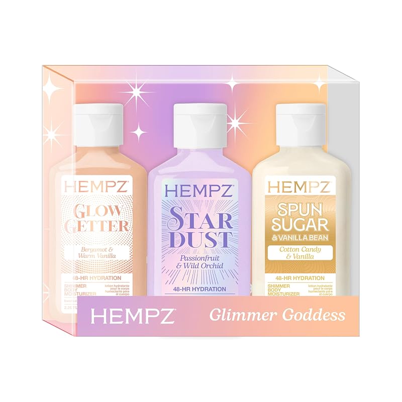 Hempz Conjunto com 3 Mini Loções Corporais com Brilho, Gold, TSA Approved, Rose, 67,5 mL cada