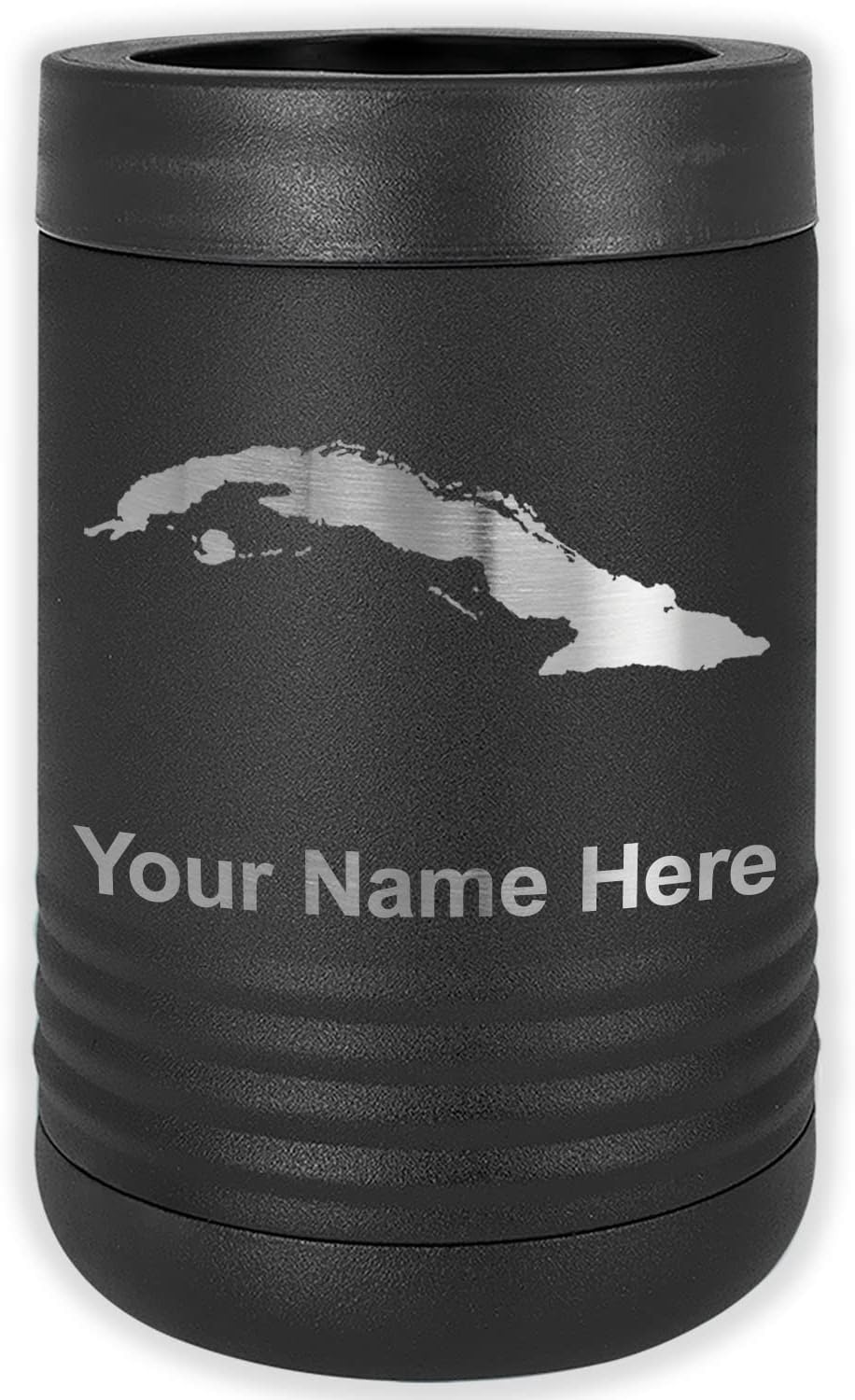 LaserGram Personalized 12 oz. Stainless Steel Can & Bottle Insulator, Country Silhouette Cuba – Keeps Drinks Cold Longer (Gray)