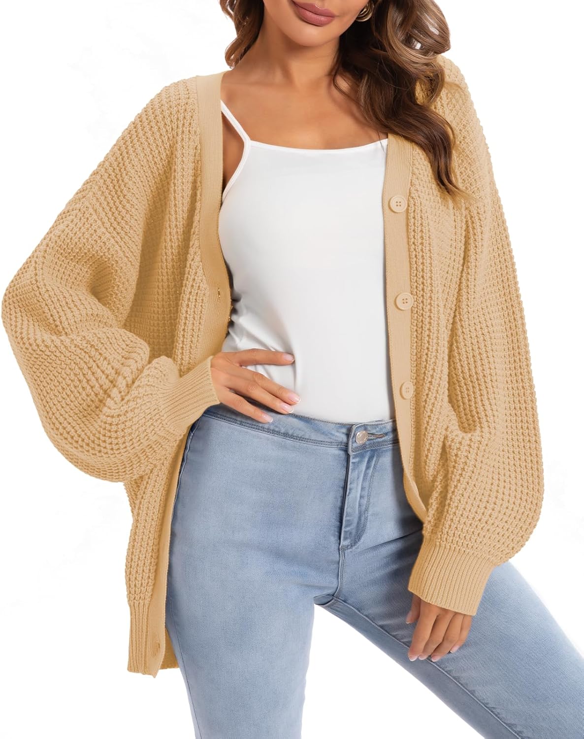 QUALFORT Cardigan Sweaters for Women 100% Cotton Button-Down Oversized Knit Outerwear Fall Tops for Women 2026