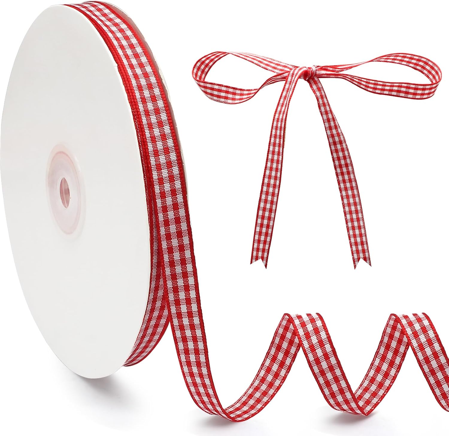 Bonsicoky Classic Red and White Gingham Ribbon, 3/8 x 50 Yards