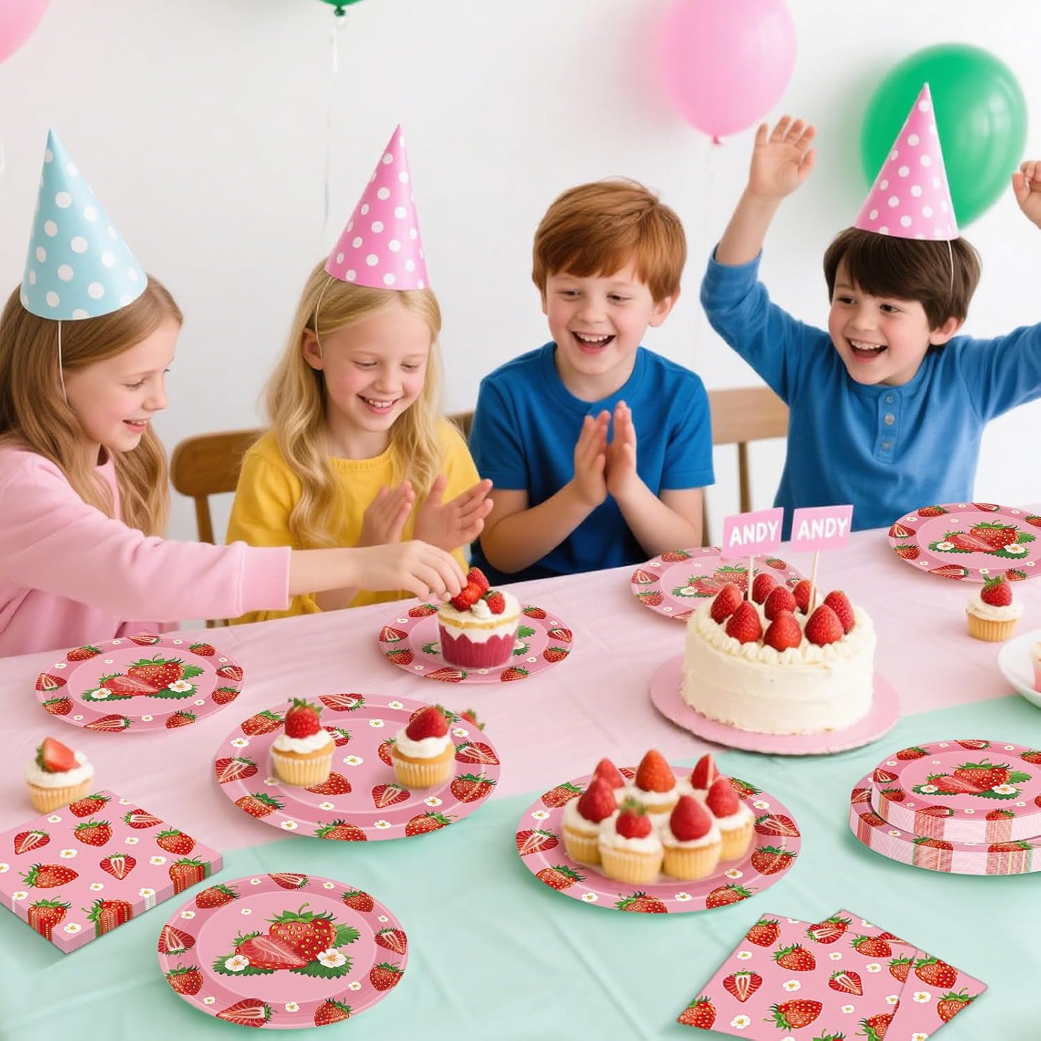 40 Pcs Strawberry Plates and Napkins Sets, Strawberries Dinner Dessert Paper Plates Summer Berry Napkins Tableware Kit for Fruit Strawberry Party Birthday Decorations Supplies Table Decor, Serve 20 - Image 5