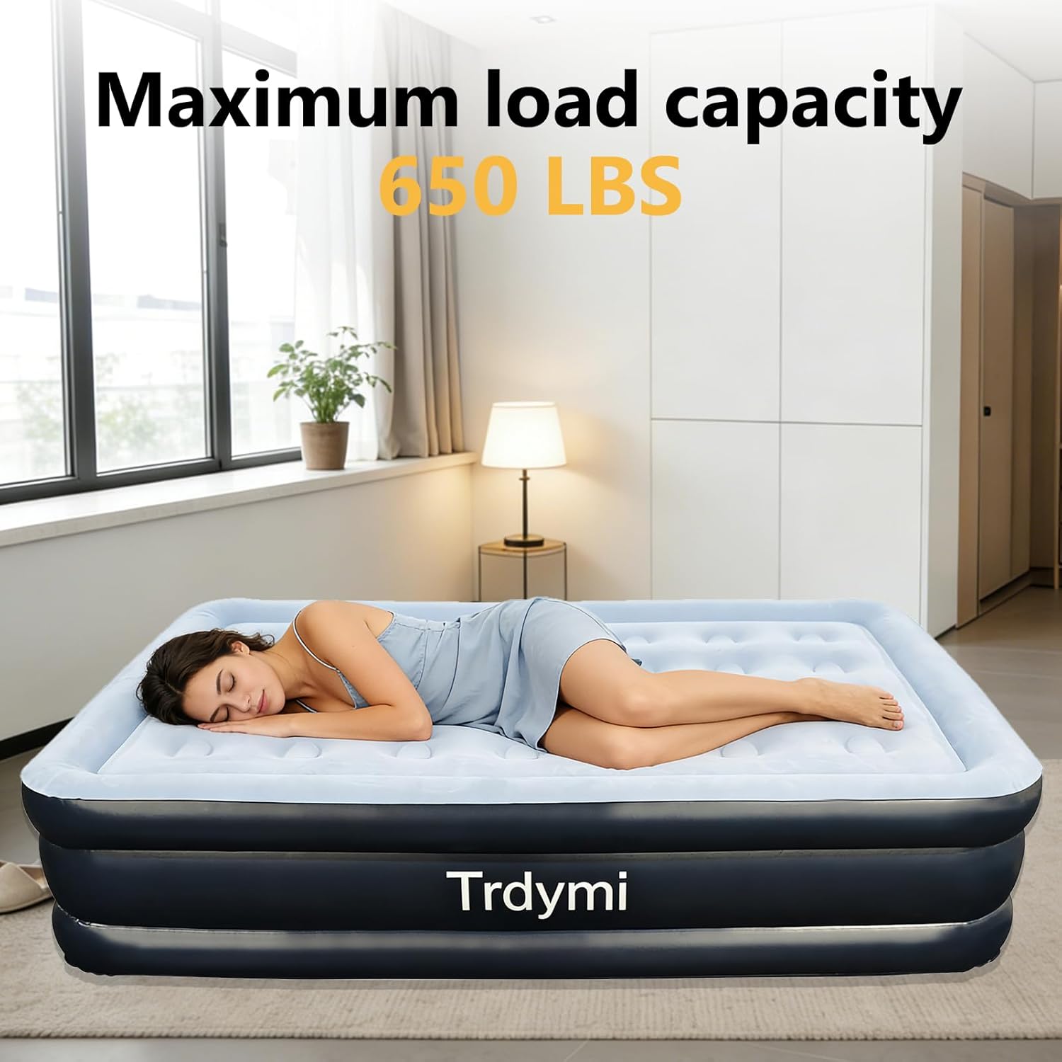 18-Inch Full-Size Air Bed with Built-in Pump & Portable Storage Bag, 650 Lbs Weight Capacity for Camping, Home & Travel