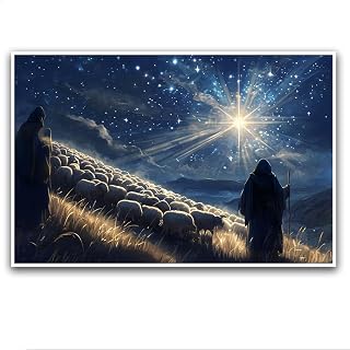 HEMAMGLL Shepherds Bethlehem Star Oil Painting Jesus Nativity Painting Inspirational Mural Bible Poster Religious Oil Painting Scripture Prints Suitable For Living Room Bedroom Bible Room Decoration