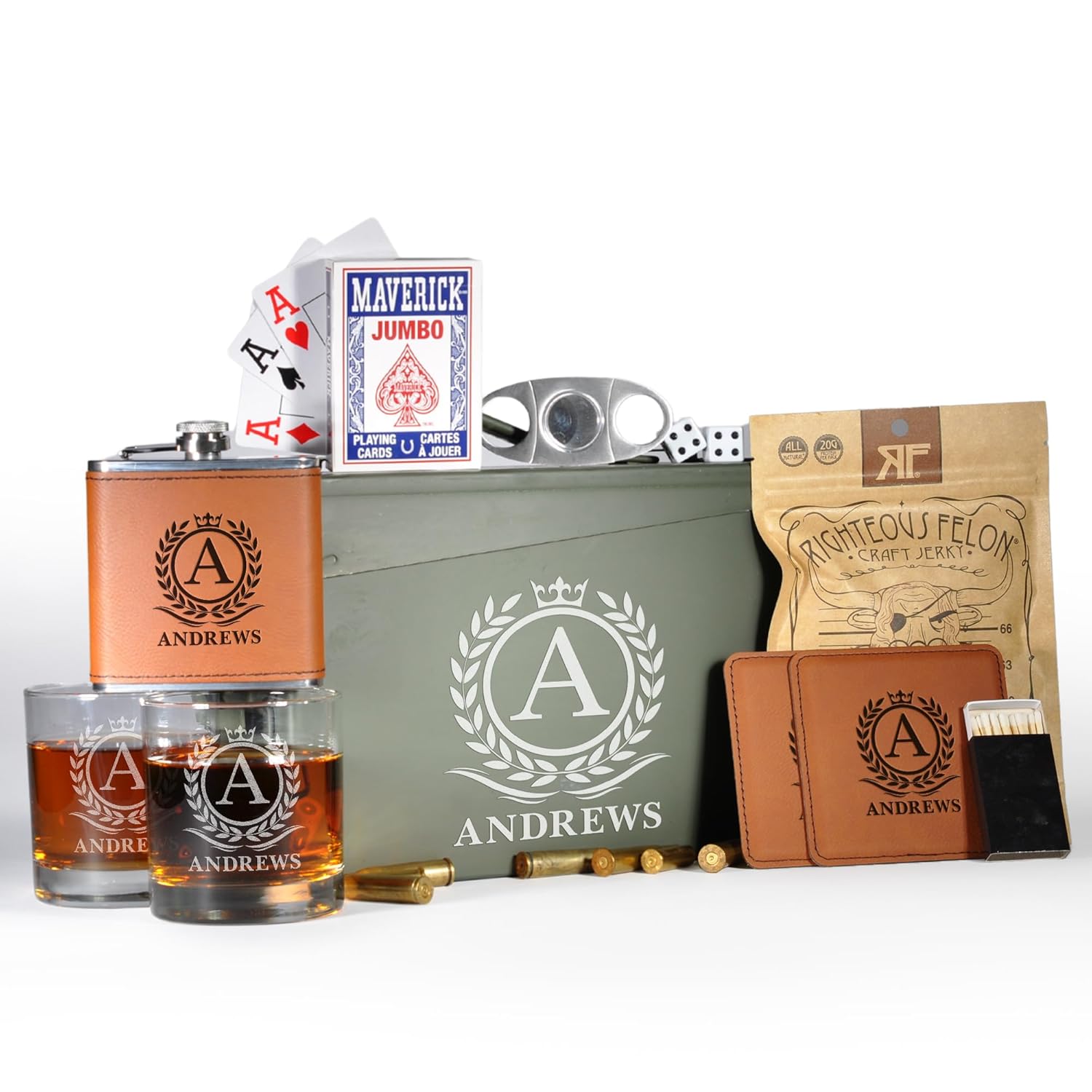 Personalized Ammo Box For Men - Custom Ammo Can Gift Set - Authentic Grade 1 Military Ammo Box Gift For Dad - Birthday Gift For Dad And Husband - Father’s Day Gift For Him - 30 Caliber