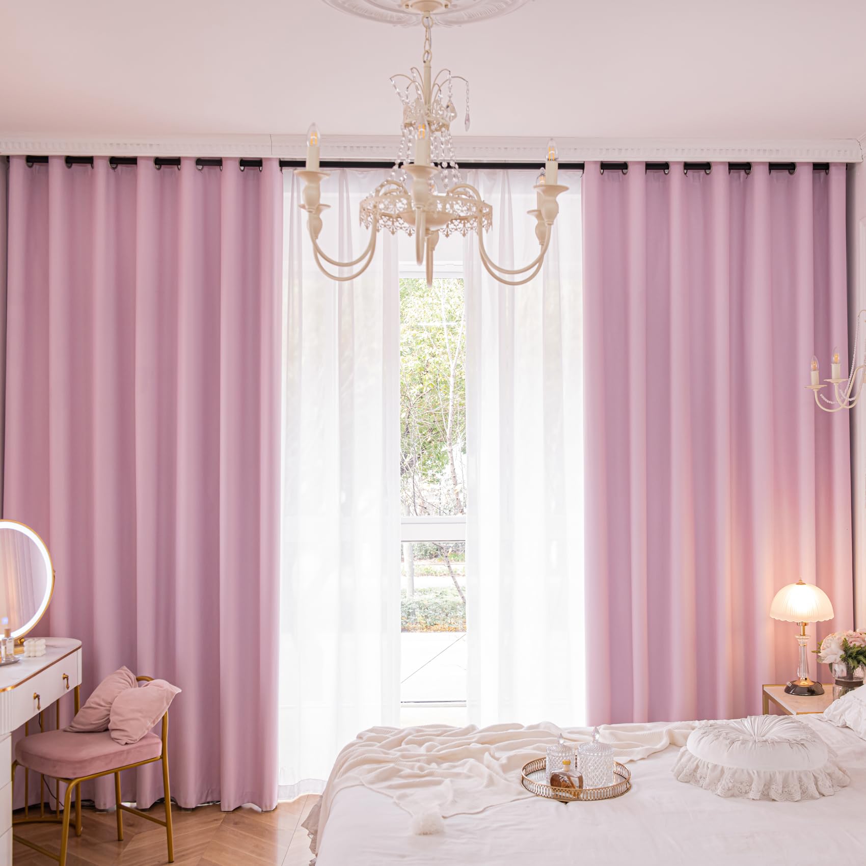 MOONVAN Windows Pink Blackout Curtains 72 inches Long 2 Panels Set Grommet Blackout Drapes Energy Saving Noise Reducing Thermal Insulated for Bedroom Living Room Nursery