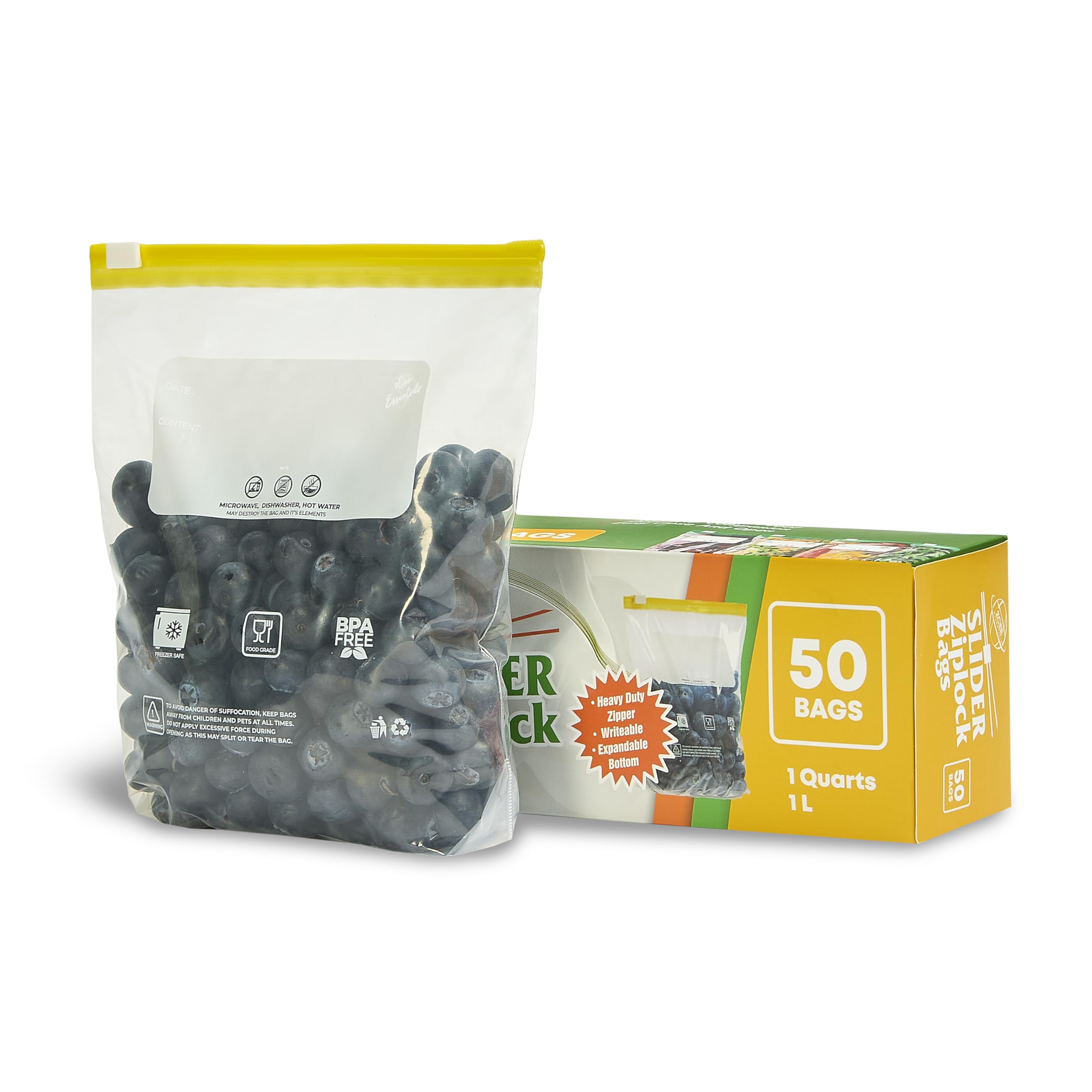 2Cee Essentials Small Slider Ziplock Bags (50pcs, 1 Quart / 1L) – Reusable Freezer Bags for Food Storage, Sandwich, Meal Prep – Leakproof, BPA-Free, Resealable & Heavy Duty Plastic Bags