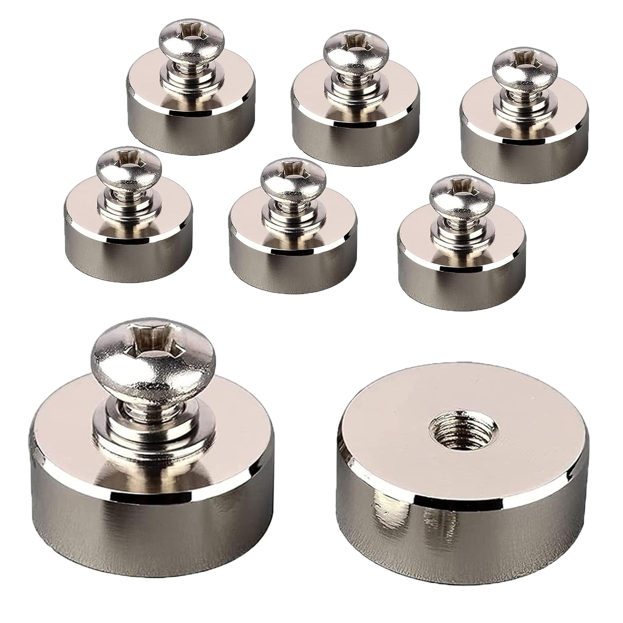 ULIBERMAGNET 8 imanes redondos de neodimio de 40 kg con rosca interior M8, fuerte soporte magnético desmontable para iluminación, herramientas, equipo con pernos