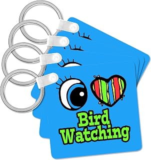 3dRose, Bright Eye Heart I Love Bird Watching, Key Chain