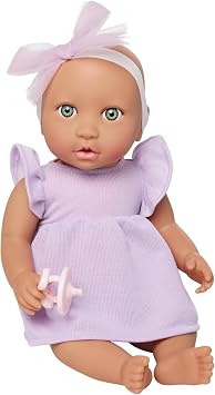 LullaBaby Baby Doll, 14-Inch Realistic Soft Body, Lilac Dress Outfit