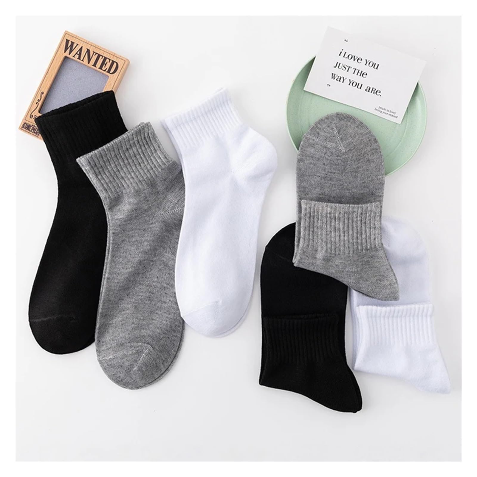 Socquettes Homme Lot de 10 paires chaussettes en coton respirantes for homme, couleur unie, noir et blanc, style décontracté, simple polyvalent, for le sport