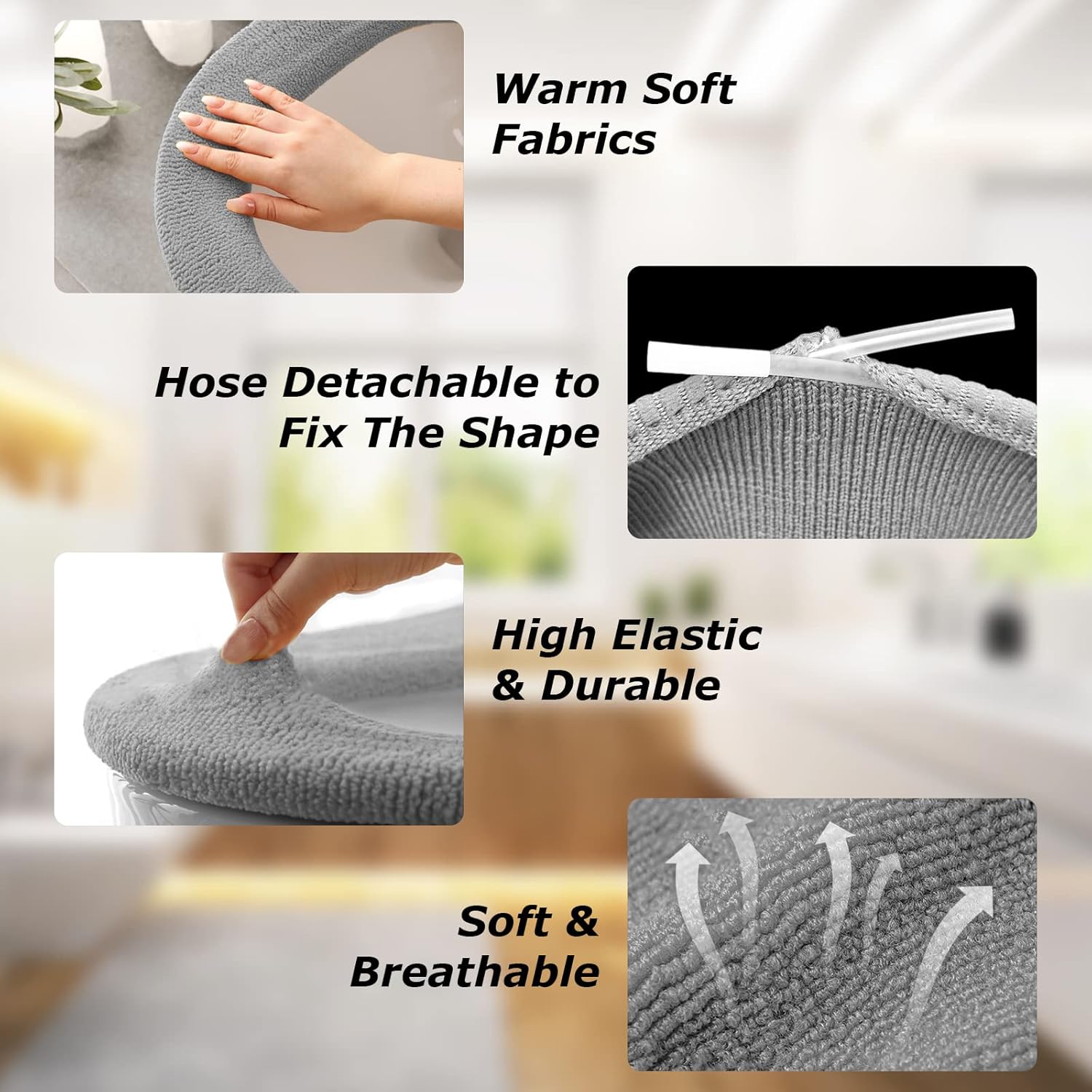 Legigo 5 Pack Thicker Bathroom Toilet Seat Cover Pads- Soft Warmer Toilet Seat Cushion Cover Stretchable Washable Fiber Cloth, Easy Installation Comfortable Toilet Lid Seat Cover(Knit Elongated Gray) : Home & Kitchen