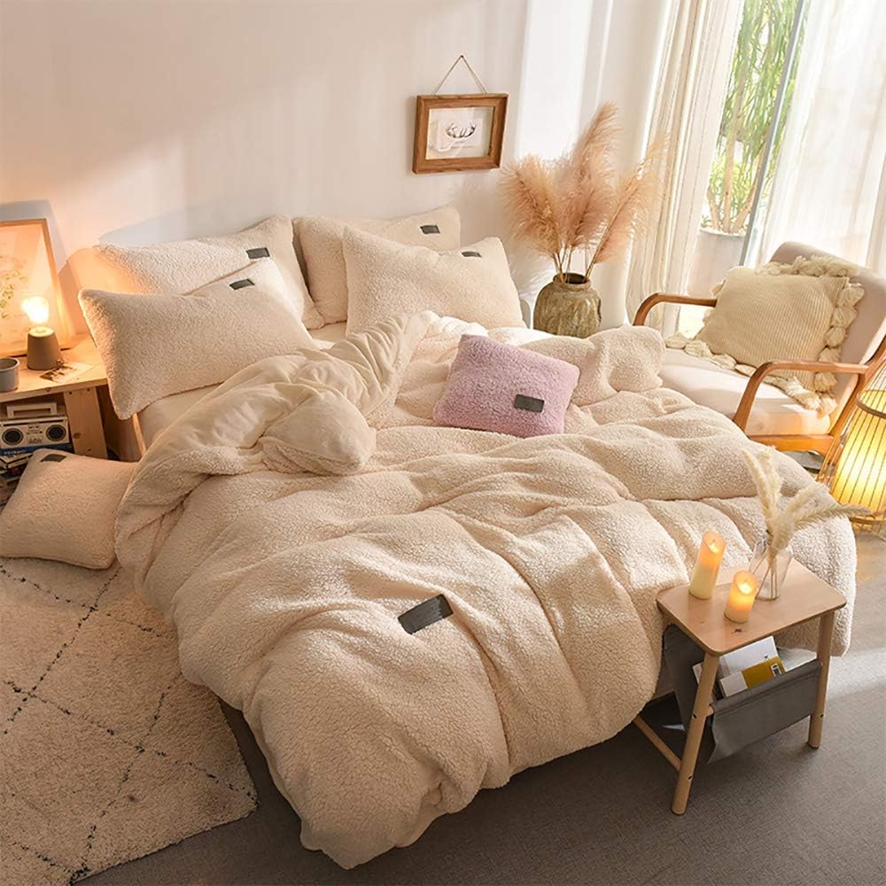 寝具セットダブルサイズ 寝具セットキングサイズベージュ 羽毛布団カバーグレー フリース冬羽毛布団カバーセット寝具セットフランネル暖かい厚いキルトカバーセットフラットシートツインキング4個 寝具カバーセット サイズ King Www Qbusinessmagazine Com