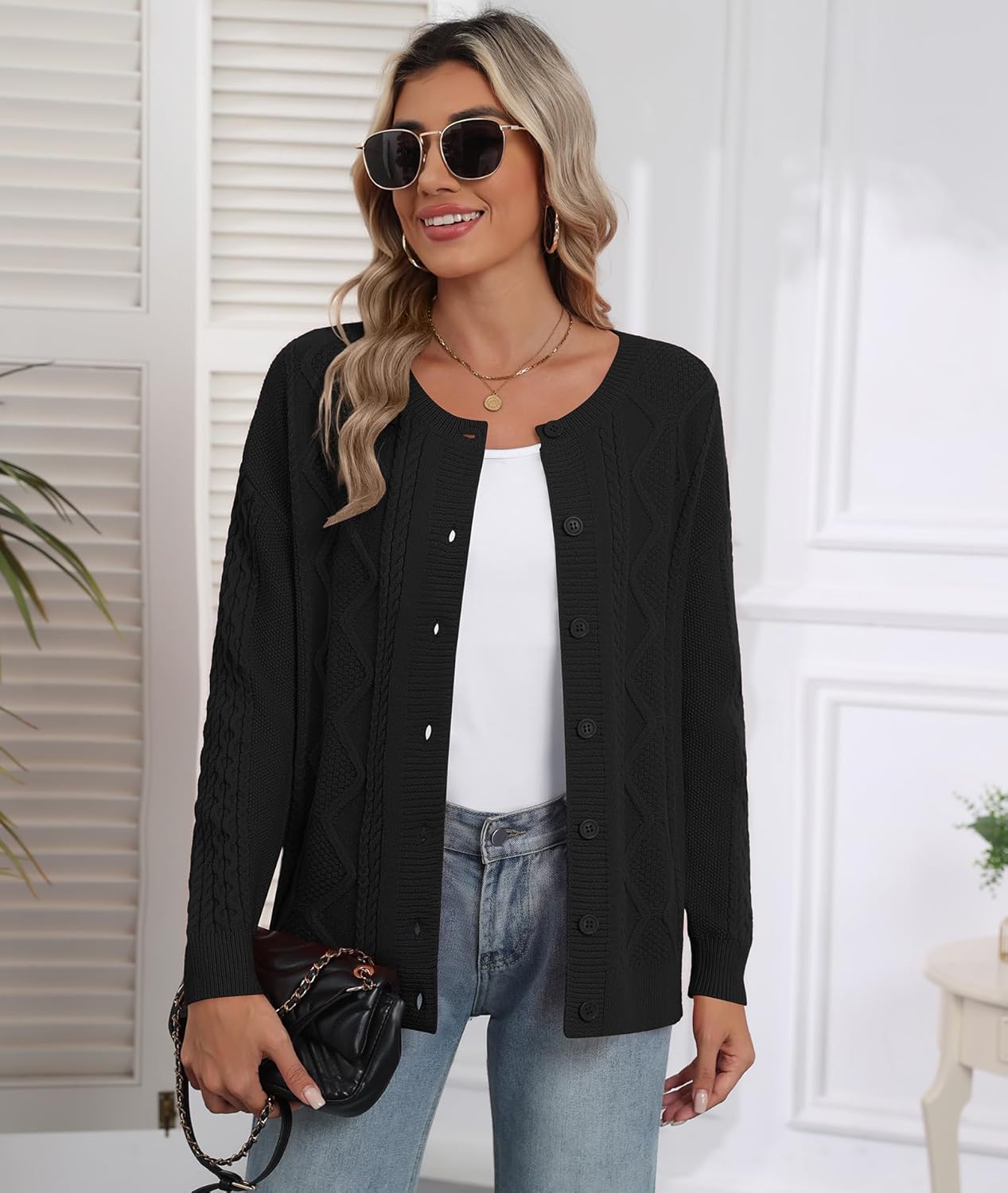 CZYINXIAN Women's Cable Knit Cardigan Sweater Casual Long Sleeve Open Front Button Down Fall Outerwear - Image 3