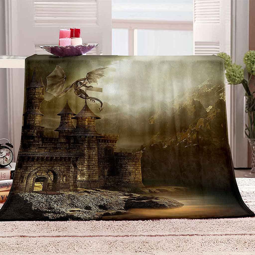Couverture Polaire Impression 3D Château Plaid Microfibre Douce pour Lit et Canapé