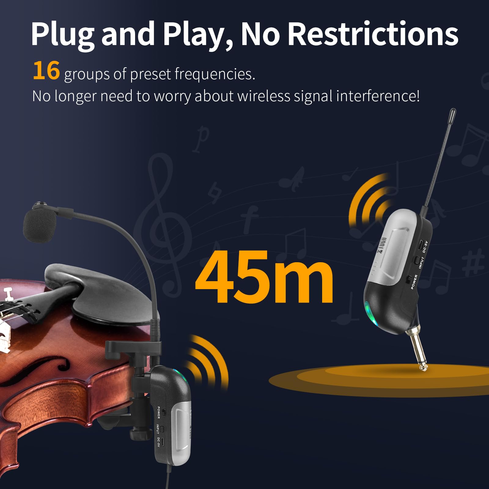 XTUGA Micrófono de violín inalámbrico UHF para violín cuello de cisne, instrumento de recogida, receptor y sistema transmisor para violín de rendimiento (KX862)
