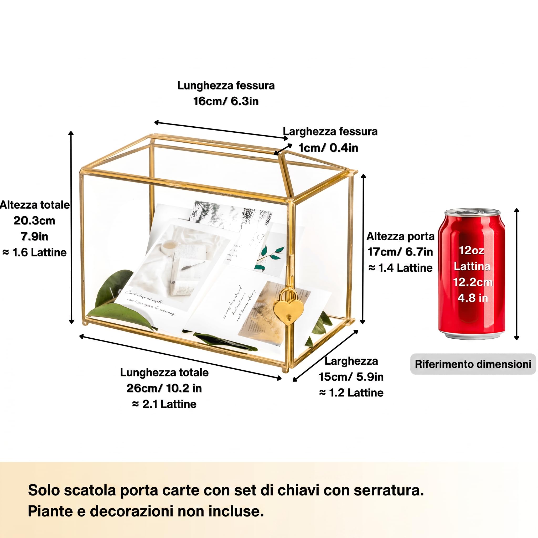 NCYP Scatola per biglietti di vetro, grande terrario geometrico, realizzato a mano, in ottone, stile vintage, rettangolare, con piedino per ricevimenti nuziali (solo scatola in vetro)