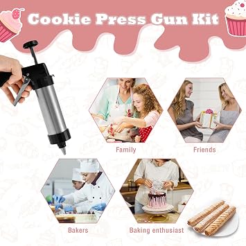 Churro Maker Kit, Stainless Steel Churro Maker with Piping Bag/ 9P Nozzle/ 13 Flower Pieces/ 2 Brushes, Multifunctional Cookie Press Machine for Home Basking