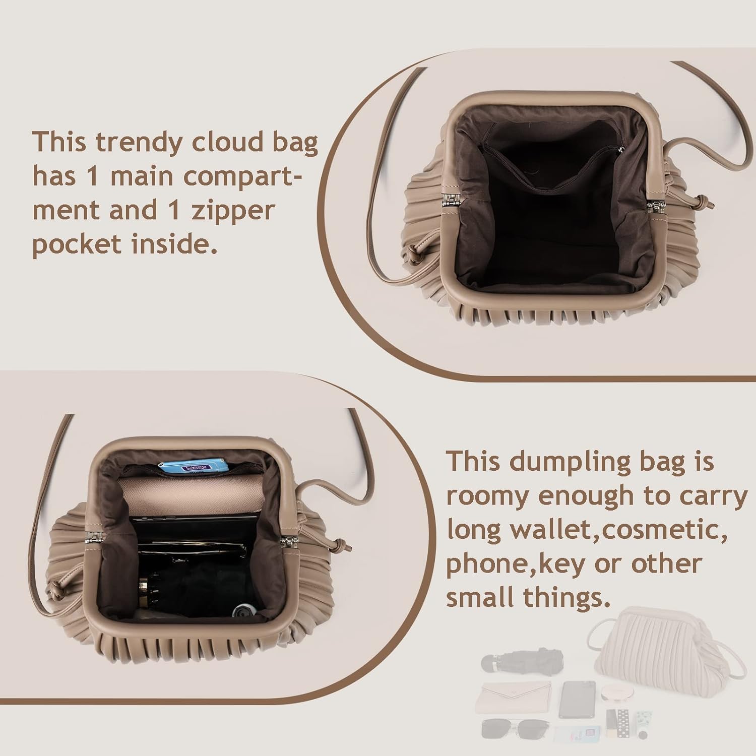 GLITZALL Clutch Purse and Dumpling Bag for Women,Designer Cloud Handbag and Ruched Bag with Detachable Shoulder Strap - Image 5