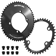 RACEDUEL Road Bike 110 BCD Carbon Fiber Chainring,4-Bolt Double Chainring for 11/12 Speed Road Bicycle Lightweight Compatible with Shimano 105 / Ultegra/Dura-Ace 50-34T 52-36T 53-39T 54-40T