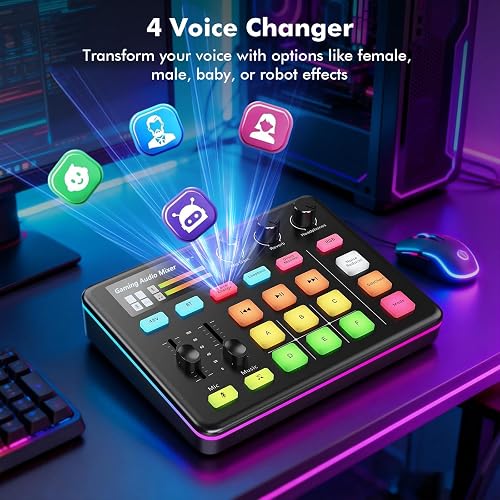 Gaming Audio Mixer, Table de mixage audio G1 Neo, table de mixage audio pour jeux vidéo, carte son RGB pour microphone XLR, interface audio pour streaming, effets sonores personnalisables - 3