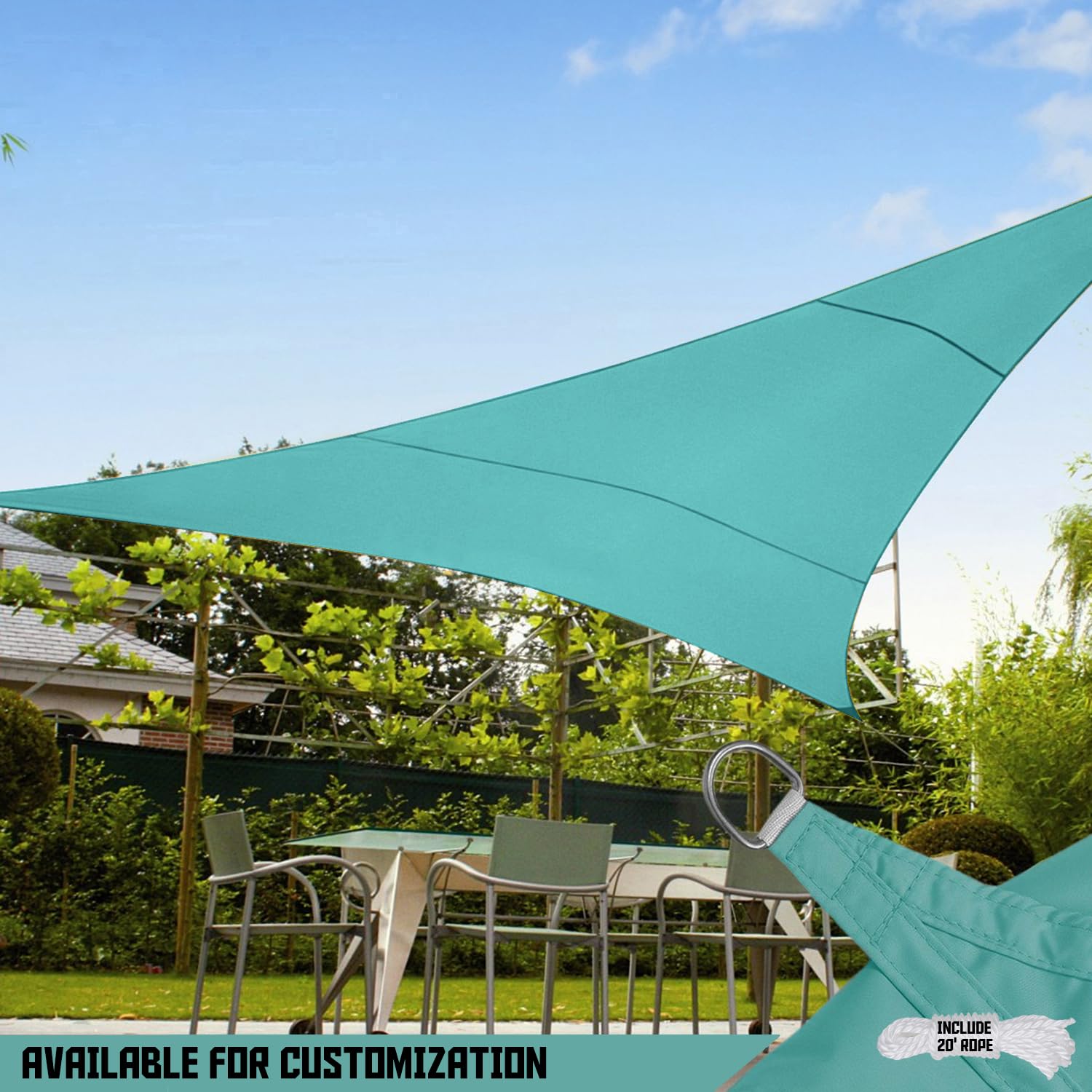 TANG Sunshades Depot 16'x19'x25' Right Triangle Waterproof Knitted Shade Sail with 8 inch Kit Curved Edge Turquoise U*V Block Shade Fabric Pergola Carport Awning Canopy Replacement Awning