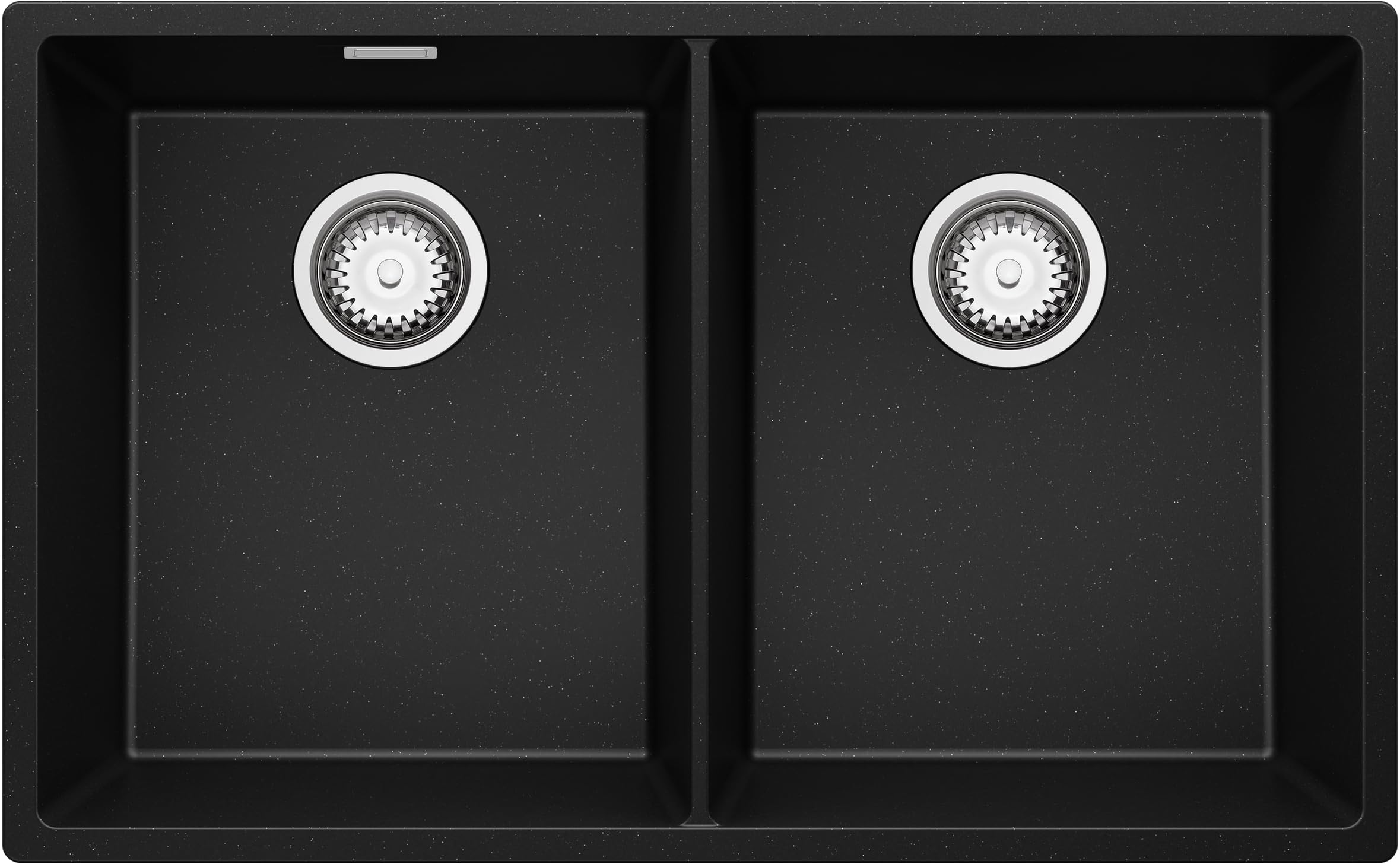 PRIMAGRAN Fregadero bajo Encimera Negro Metallic - London Twin, 76x47cm | Cocina 2 Senos + Sifón, Granito al Mueble 80cm (S004)