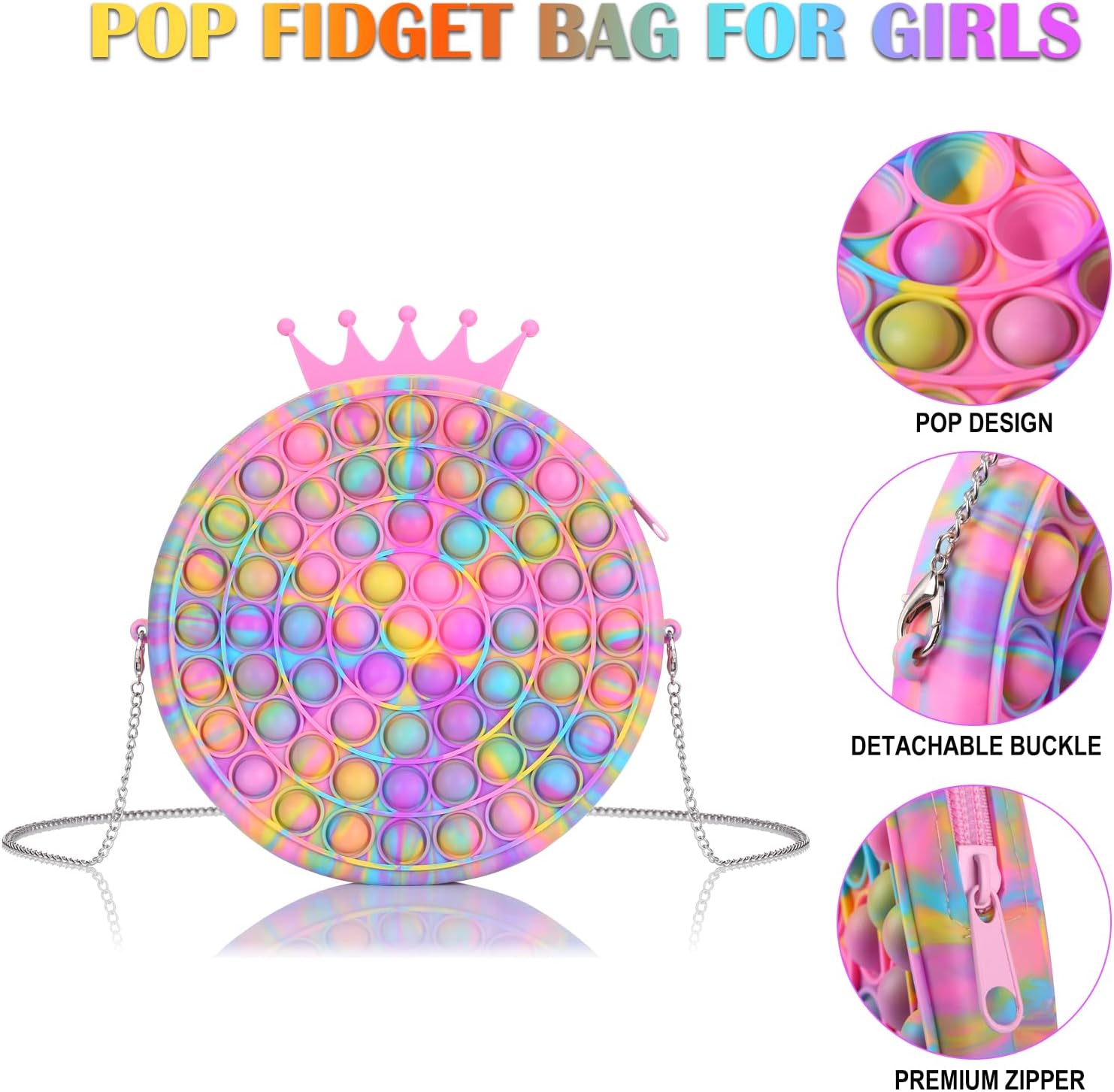 Vemofoper Pop Purse Bag,Pop Shoulder Bag Fidget Toys for Girls,Pop Bubble Fidget Sensory Toys,Best Cosmetic Party Halloween Christmas Birthday Gift for Girls 7.87 Inch (Pink) : Toys & Games