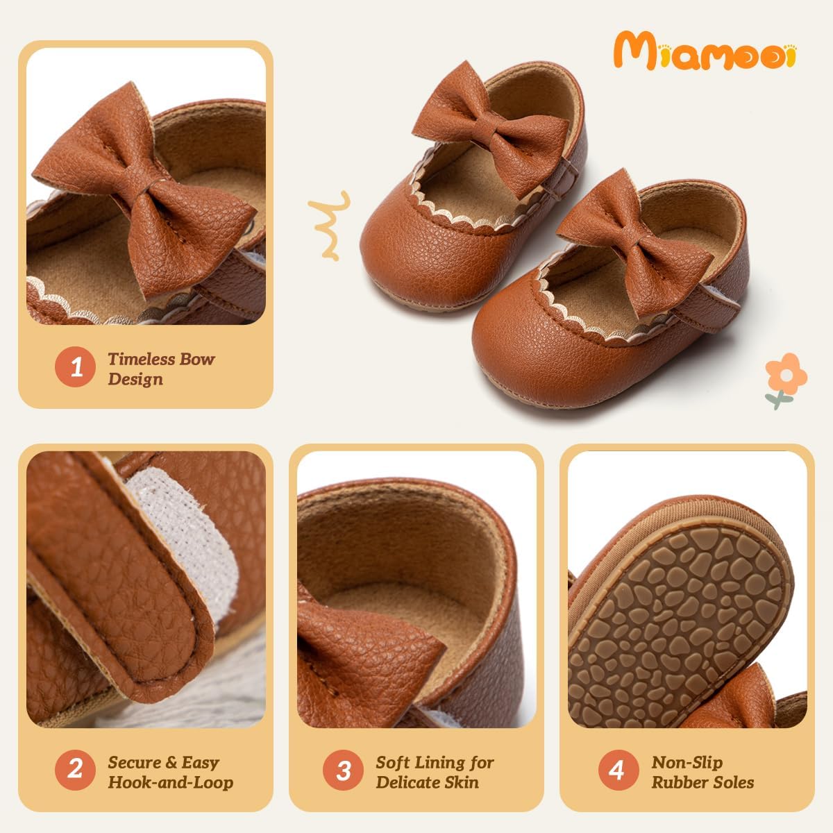 Miamooi Infant Baby Girls Wedding Dress Shoes Bow Ballet Princess Mary Jane Flats Toddler First Walkers Sneaker Newborn Crib Baptism Shoes - Image 5