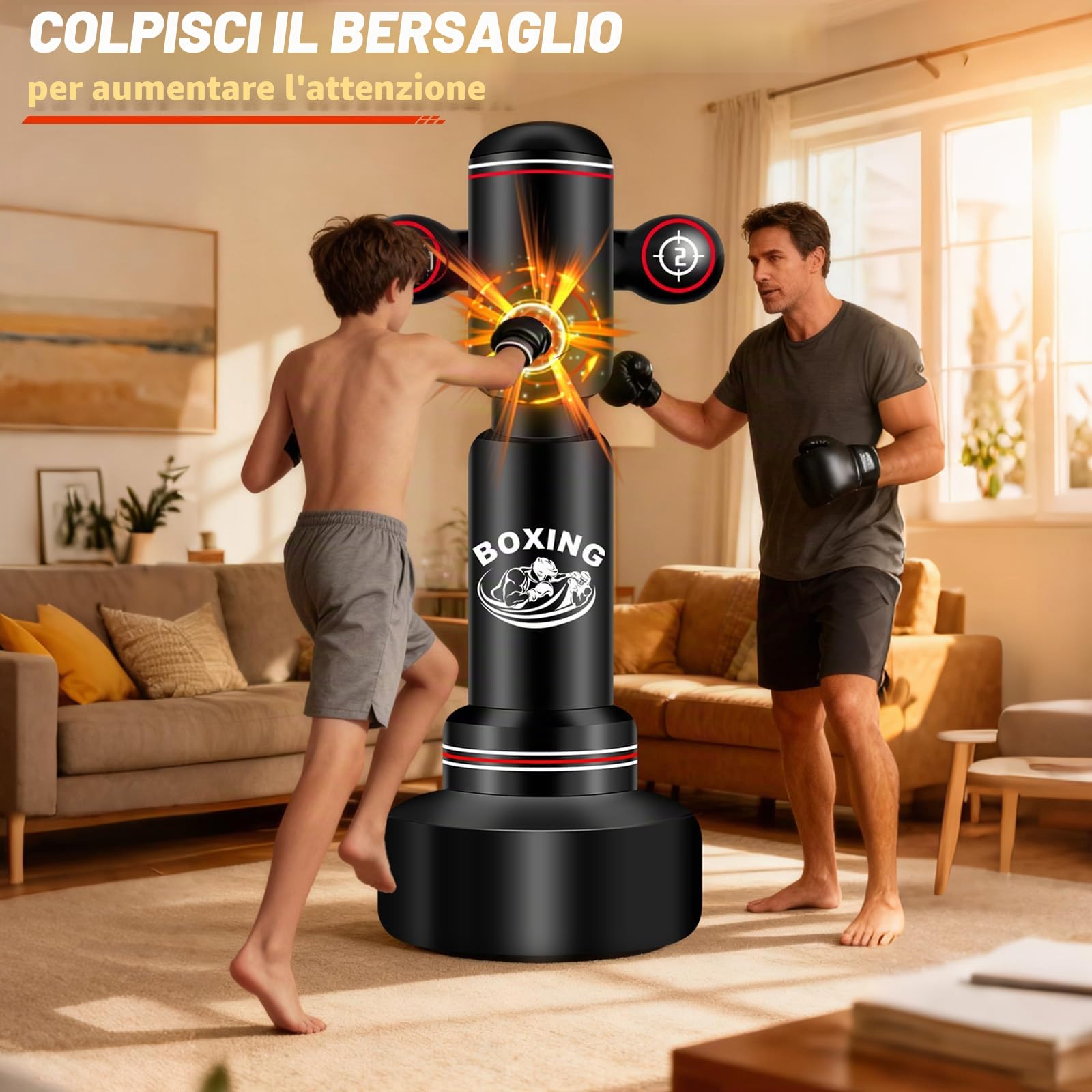NZQXJXZ Sacco da Boxe da Terra per Adulti, 180cm Sacco da Boxe Autoportante con Guantoni da Boxe, Pompa, Corda per Saltare e Palla per Riflessi, Sacco da Box Gonfiabile per Pratica di Muay Thai MMA