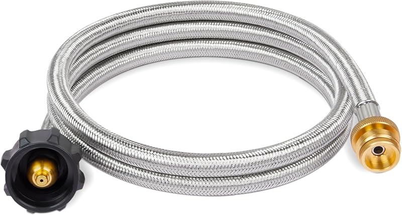 SHINESTAR 5FT Propane Hose Adapter Tank Stainless Steel Braided | Converts 1lb Appliances to 5-40lb Tanks for Coleman Stove, Blackstone Griddle, Buddy Heater, Weber Traveler,Weber Q