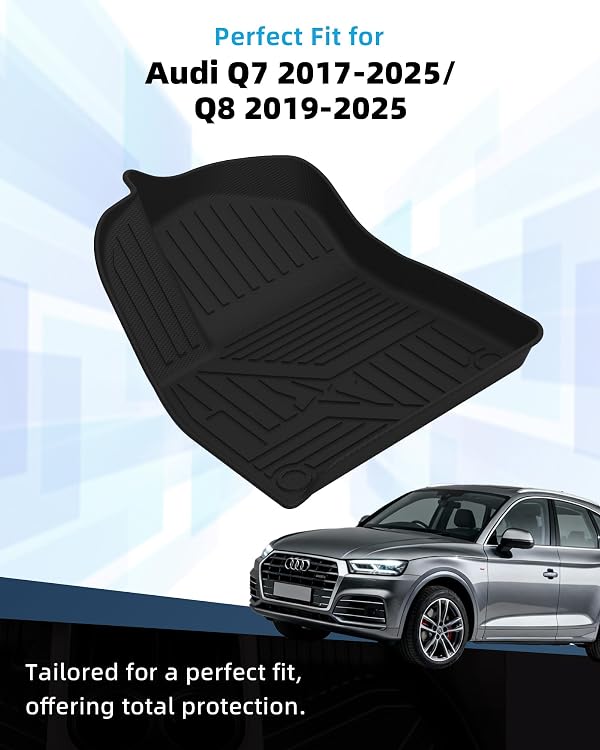 Weshyigo Floor Mats & Cargo Liner Fit for Audi Q7 2017-2026/Q8 2019-2025 TPE All Weather Custom Fit Floor Liner 1st 2nd Rows and Trunk Mat Full Set Car Mats, Black by WeshyiGo - Image 2