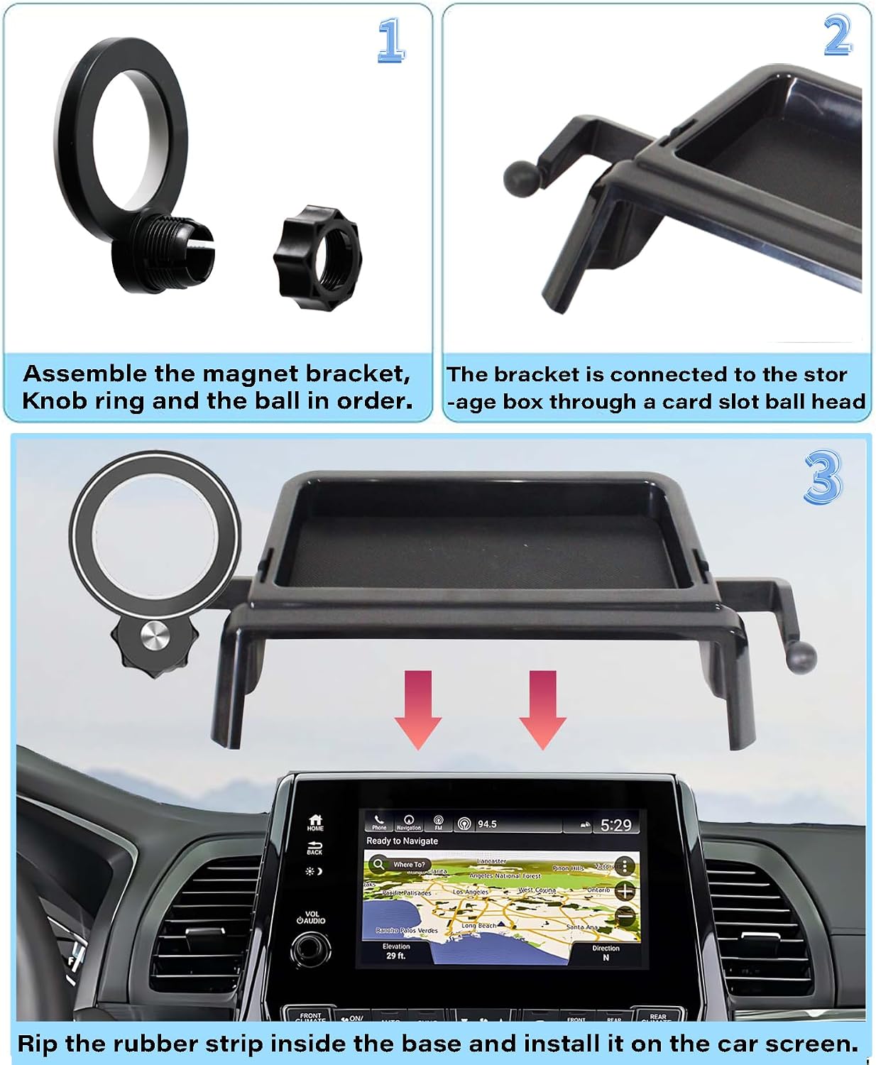 Magnetism Car Phone Holder for Honda Odyssey 2018-2024 Accessories Screen Fixed Clip Magnetic Cell Phone Mount with Dashboard Storage Tray One-Hand Operation