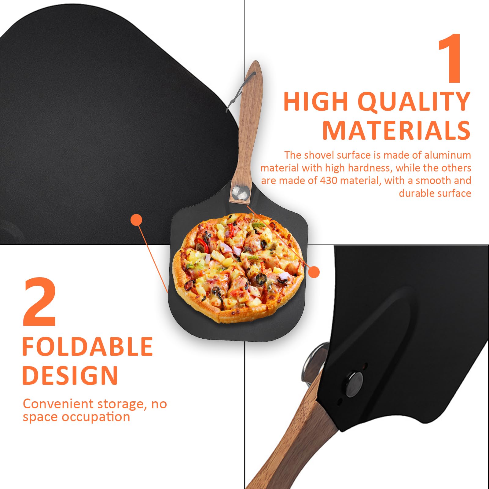 VolksRose Foldable Pizza Peel Pizza Pan Set, Premium Aluminum 12