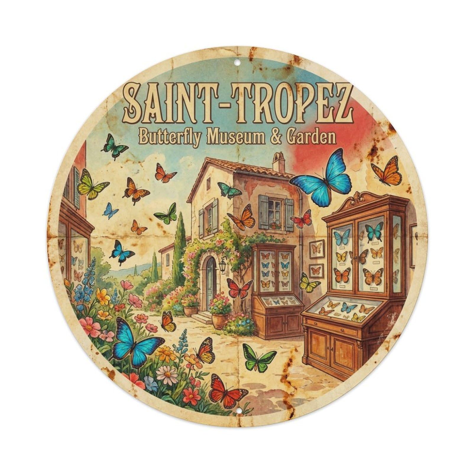 France Saint Tropez Butterfly Museum Garden Travel Metal Tin Sign