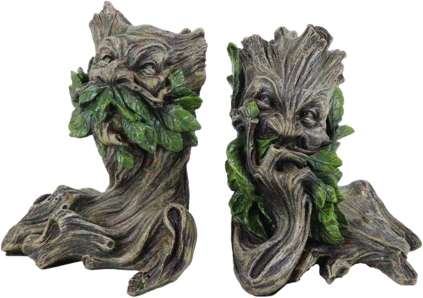 Ebros Gift Mythical Forest Tree Spirit Ent Celtic Greenman Decorative Bookends Figurine Pair Set 6" Tall Wicca Horned God Sculptural Bookend Library Bookshelf Accent