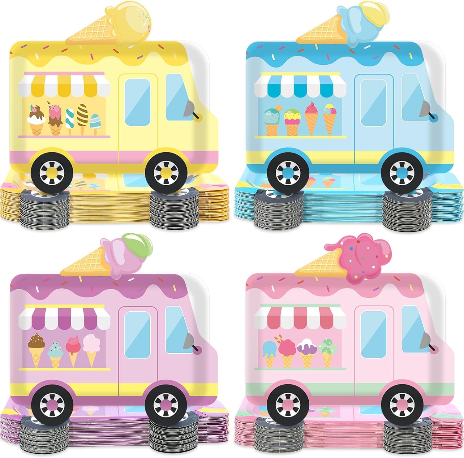 Naozinebi 48 Pcs Ice Cream Truck Paper Plates Ice Cream Birthday Decorations Summer Party Disposable Paper Dessert Plates for Pastel Decor Birthday Baby Shower Party Supplies Favors