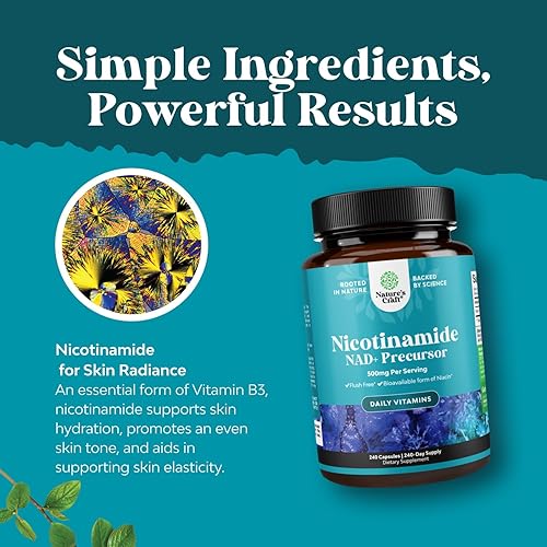 Vista 12 de Vitamina B3 Niacinamida 500 mg Cápsulas – Energía mitocondrial y potente suplemento para la piel – Vitamina B3 Niacina 500mg Flush Free