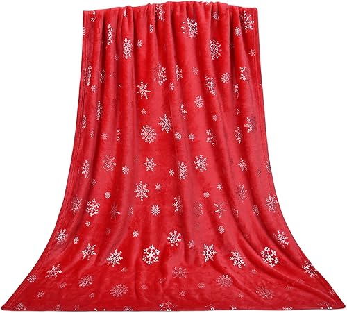Miniatura 8 de ASPMIZ Manta de Feliz Navidad, manta de invierno roja para sofá, manta de franela de felpa de copo de nieve plateada para adultos y niños, manta