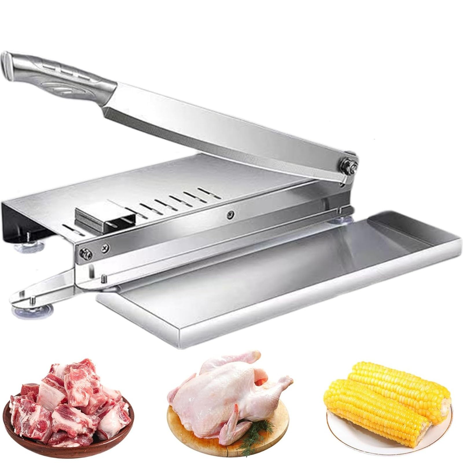 Vnook Fleischschneider, Edelstahl-Rippchenfleischschneider, manueller Knochenfleischschneider, Allesschneider, Geeignet für Küche, gefrorenes Fleisch, Gemüse, Knochen(M)